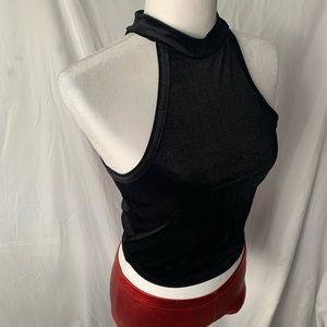 Mock Neck Velvet Crop Top